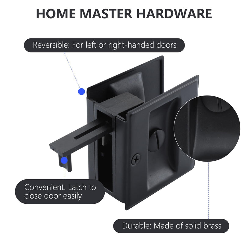 HOME MASTER HARDWARE Privacy Pocket Door Lock Pull Replace Damaged Or Old Sliding Door Locks Premium Quality Solid Brass Matte Black Pocket Door Hardware 2-3/4”x2-1/2”,for 1-3/8” Thickness Door 1 Pack 2-3/4”x2-1/2” Black-1PACK