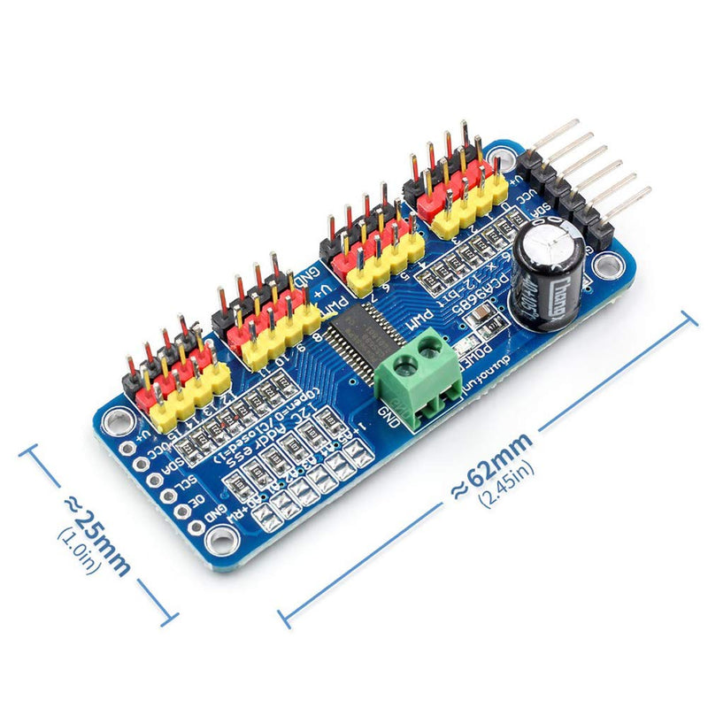 PCA9685 16 Channel 12-Bit PWM Servo Motor Driver IIC Module for Arduino Robot Pack of 2
