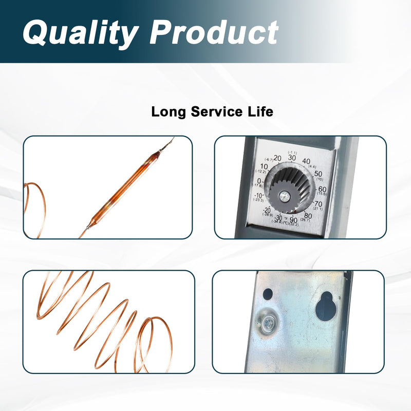 [Australia - AusPower] - Refrigeration Thermostat Temperature Controller from -30°F to 90°F Capillary Length 5 Ft with Mechanical Temperature Control Switch Replace#: W1609-101 