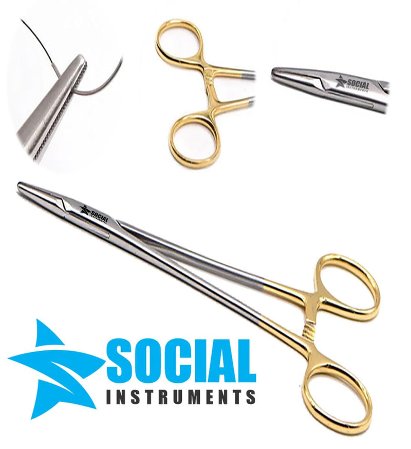 [Australia - AusPower] - Mayo Hegar Needle Holder Driver with Tungsten Carbide Inserts and Gold Rings Premium Grade Instrument (7) 7 