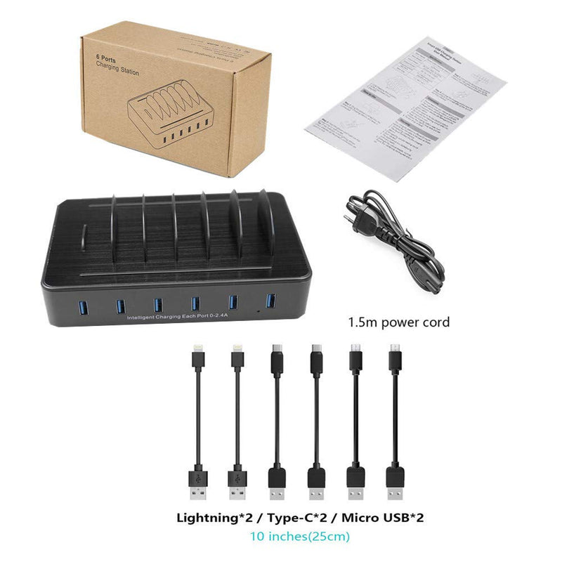 [Australia - AusPower] - Fast Charging Station for Multiple Devices,50W 6 USB Ports Family Charger Compatible with Apple iPhone iPad and Android Phone and Tablet 6-USB-port&Black 