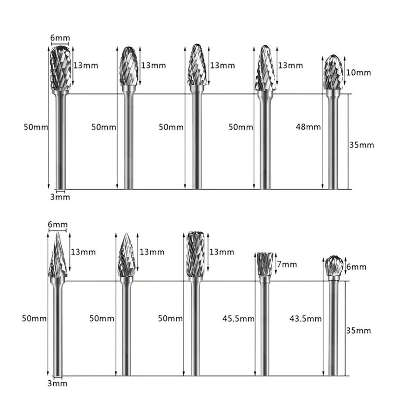 [Australia - AusPower] - Carbide Burrs, 10 Pieces Double Cut Metal Router Bit Dremel Grinding Attachments for Grinding, Carving, Metal Polishing, Engraving, Drilling 
