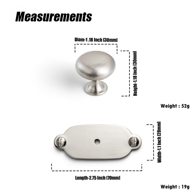 Goo-Ki Brushed Satin Nickel Zinc Alloy Cabinet Knob with Backplate - Single Hole Center Cabinet Pull Hardware for Bedroom, Kitchen, 2 Pack（8611-G013） Standard