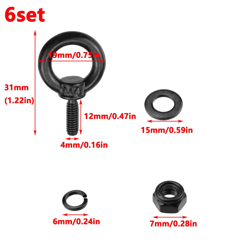 [Australia - AusPower] - Antrader Lifting Shoulder Eye Bolts,6 Sets Eye Bolts with Nuts M4 Stainless Steel Machinery Shoulder Lifting Eye Bolt Lifting Ring Threaded Eyebolts with Lock Nuts,Lock Washers, Flat Washers M4-(With Lock Washers) 