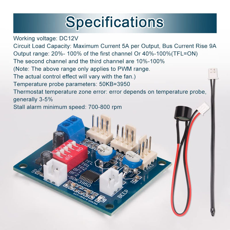 [Australia - AusPower] - 2PCS DC 12V 4 Wire PWM PC CPU Fan Temperature Control Speed Controller Module CPU High-Temp Alarm 