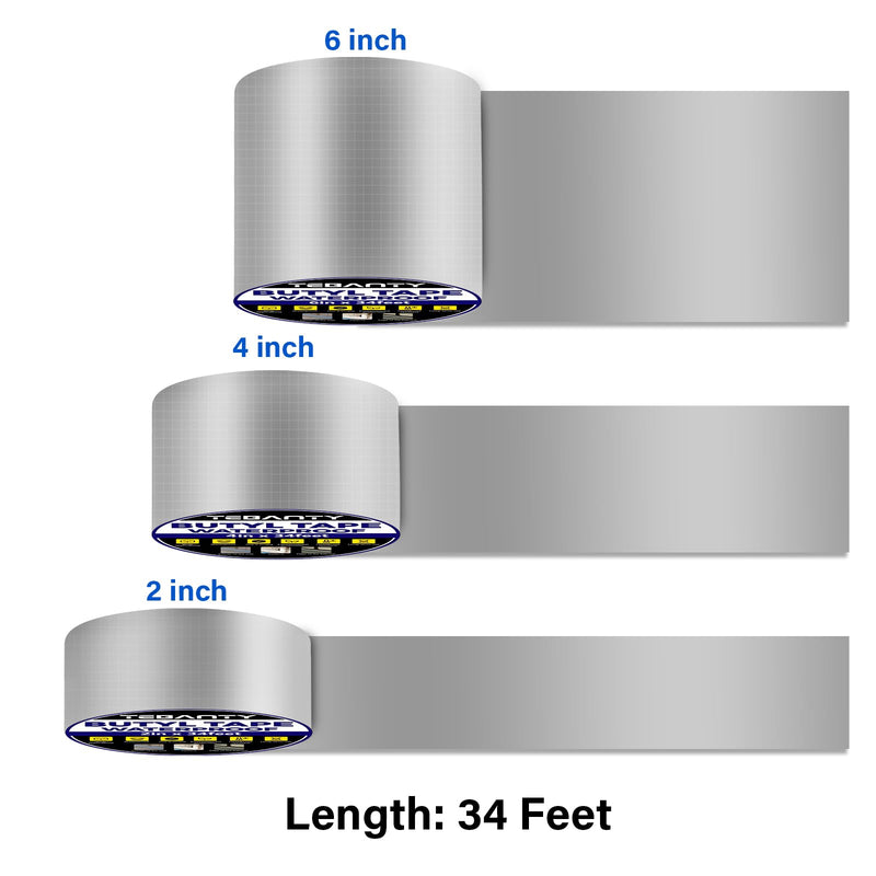 Butyl Tape Waterproof Sealing Tape 2Inch x 34Feet, Aluminum Foil Tape, Butyl Sealant Tape for Pipe Sealing, RV Repair, Window, EDPM Roof Leak Patching, Boat and Pipe Sealing 2 inch x 34 feet