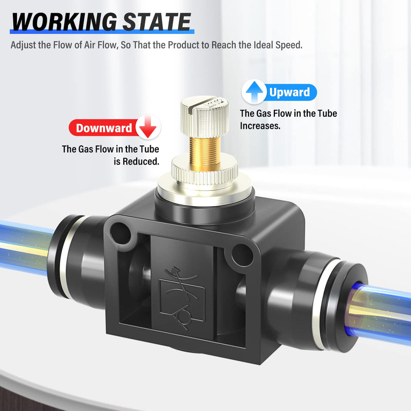 [Australia - AusPower] - TAILONZ PNEUMATIC SCF-1/4 Air Flow Control Valve with Push-to-Connect Fitting, in-Line Speed Controller Union Straight - 1/4 Inch Tube OD x 1/4 Inch Tube OD?Pack of 1? 1/4” OD Black 
