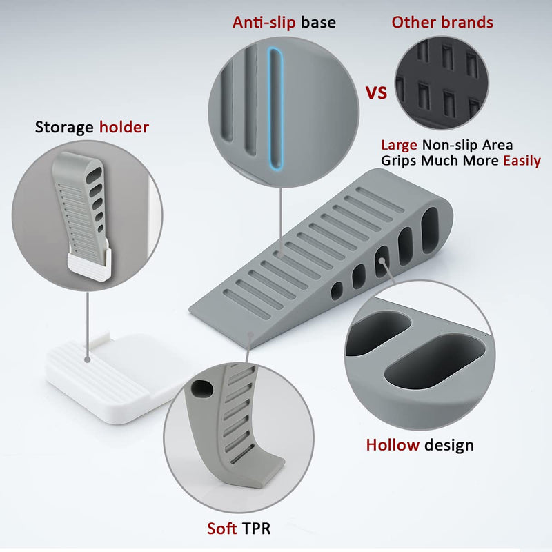 [Australia - AusPower] - JQK Rubber Door Stopper Wedge, Grey 2 Pack Soft TPR Premium Door Stops for Bottom of Heavy Duty Door on Tile, Concrete, Carpet, Wooden Floor, DSB61-GY-P2 Gray 