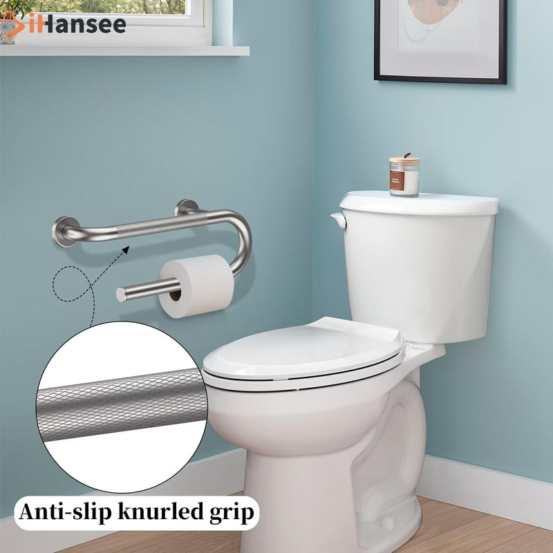 𝐔𝐩𝐠𝐫𝐚𝐝𝐞𝐝 Toilet Grab Bars 16 Inch - Toilet Paper Holder Grab Bar Stainless Steel Knurled Toilet Grab Bars for Seniors Bathtub Bathroom Rails for Elderly Safety Balance Support, Brushed Nickel