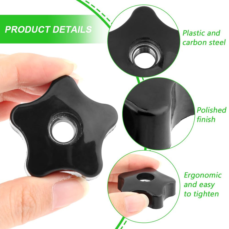 [Australia - AusPower] - 4PCS T-Track Knobs, 3/8 Inch 16 Through-Hole knobs, Five-Star Thru Threaded Knob Nuts, Star Shape Knurled Clamping Nuts for Sawing Machine, Drilling Machine, Plastic Screw-On Type(Black) 