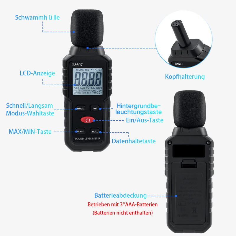[Australia - AusPower] - Mcbazel Dezibel Digital Sound Level Meter Sound Level Meter with LCD Display Measuring 30dBA-130dBA 