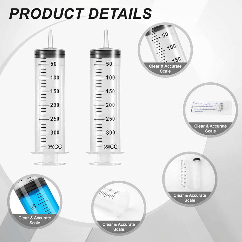 [Australia - AusPower] - Pack of 2 syringes, 350 ml, oil syringe, dosing syringe, made of plastic, plastic syringe, reusable for oil or glue applicators, laboratory, industry, garden and pet feeding 
