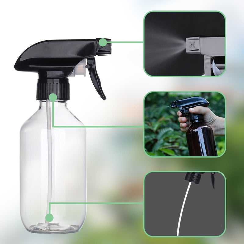 [Australia - AusPower] - Plastic Spray Bottles Clear and Brown Refillable Container Empty Spray Bottle 10oz/300ml Adjustable Head Sprayer and Stream for Cleaning Products, Plants, Pet, Hair, Cooking clear+brown 
