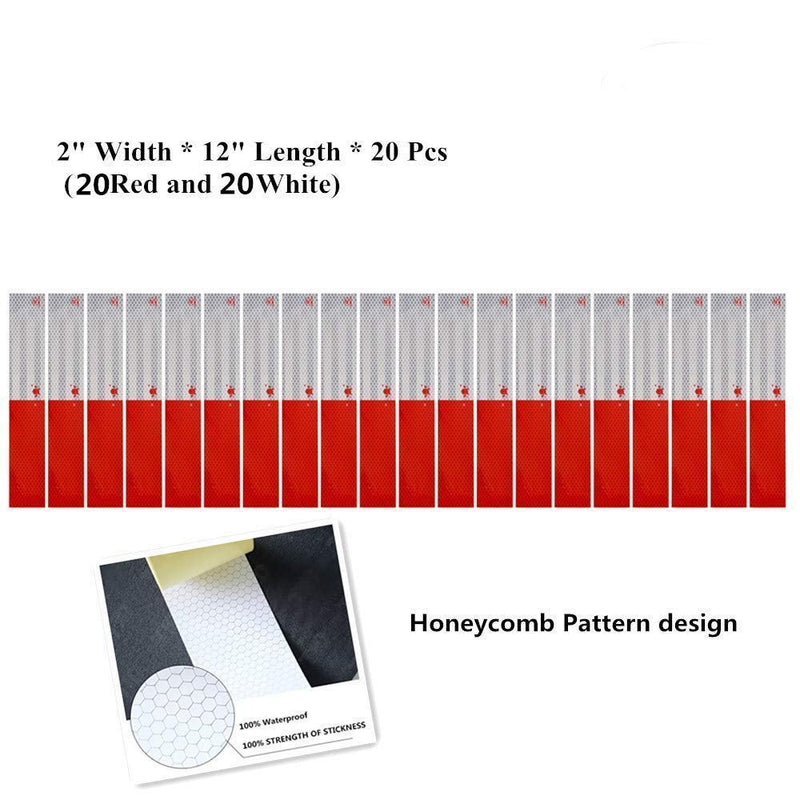ANKIA Red White Micro Prismatic Sheeting Reflective Tape 2" X 12' Waterproof Reflector Tape Self-Adhesive Reflector Tape Conspicuity Safety Warning Sticker for Truck Trailer Pickup Mailbox (20 Pcs) 20 Pcs