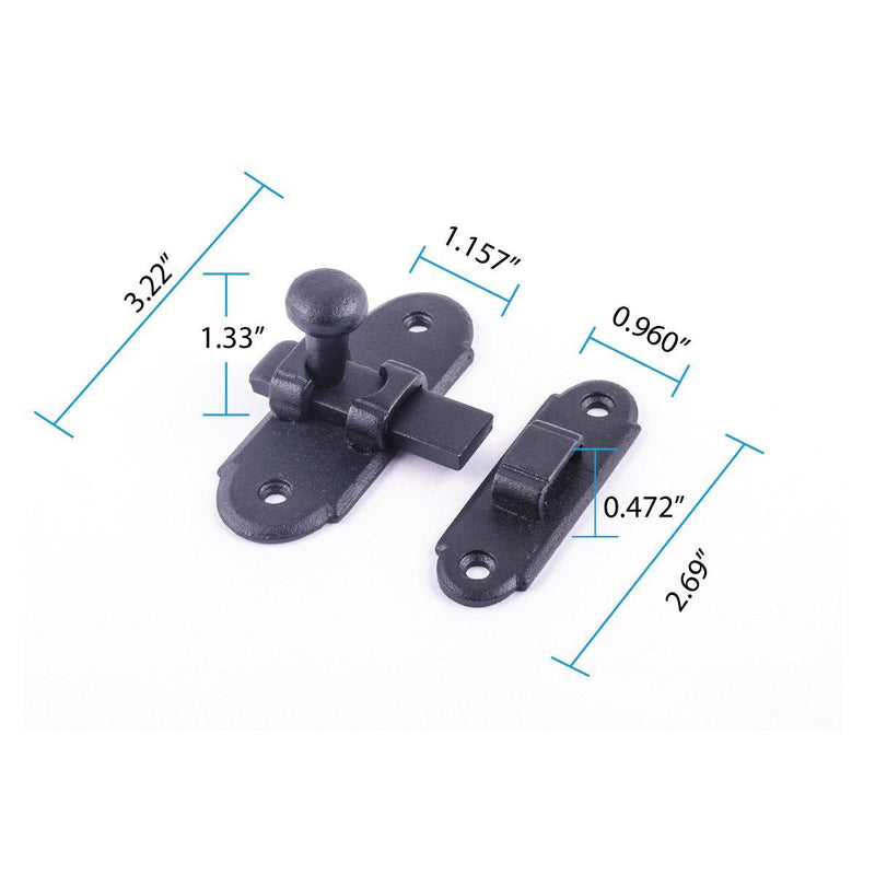 Renovators Supply Manufacturing Slide Bolt Latch 2.2 in. Black Wrought Iron Ball Tip Style Slide Bolt with Mounting Hardware Pack of 2