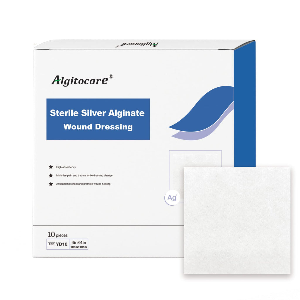 Ag Silver Calcium Alginate Wound Dressing - 4"x4"(Pack of 10), Non-Stick Sterile Gauze Pads for Accelerating Wound Healing, High Absorbency and Soft for Wound Care Supplies  4in x 4in/10pcs Silver Alginate