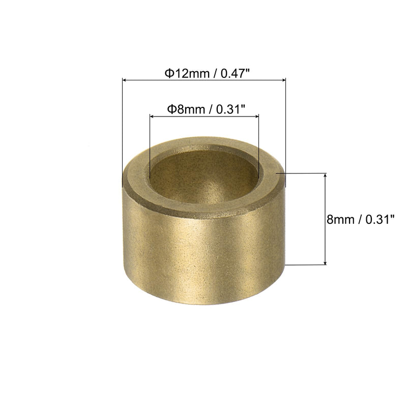 [Australia - AusPower] - uxcell 8pcs Sleeve (Plain) Bearings 8mm Bore x 12mm OD x 8mm Length, Self-Lubricating Sintered Bronze Bushings 8 