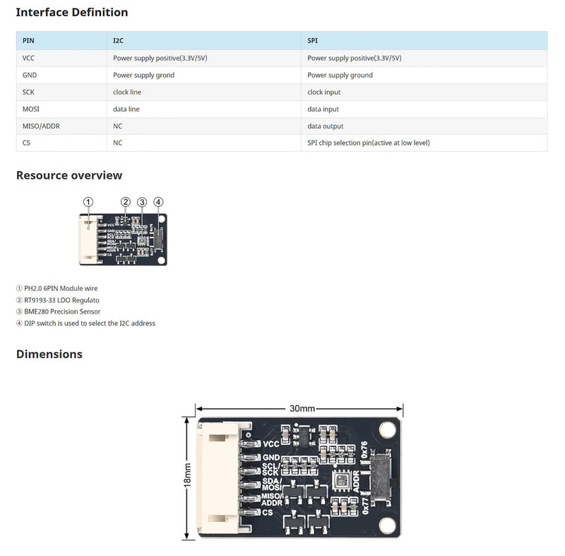 [Australia - AusPower] - BME280 Environmental Sensor, Temperature Humidity Barometric Pressure Monitoring Module, Support I2C/SPI Interface Compatible with 3.3V and 5V 