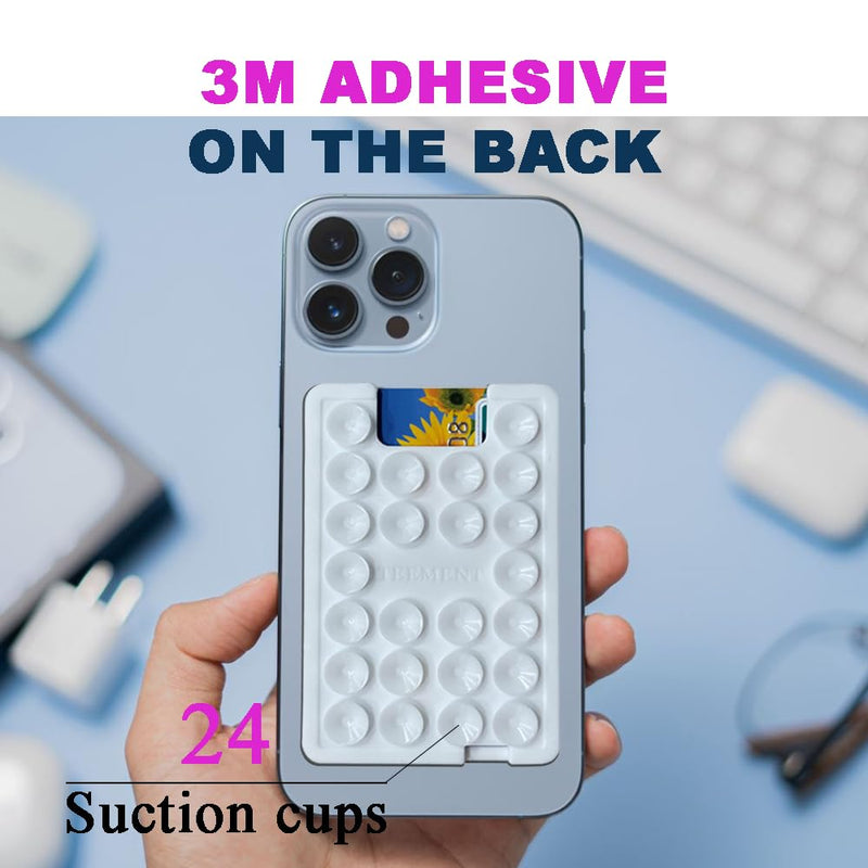 [Australia - AusPower] - Suction Phone Card Holder Mount, suciton phone card case, Phone Wallet, Silicon Adhesive Phone Accessory iPhone and Android, Hands-Free Mirror Shower Phone Holder, TikTok Videos and Selfies (White) White 