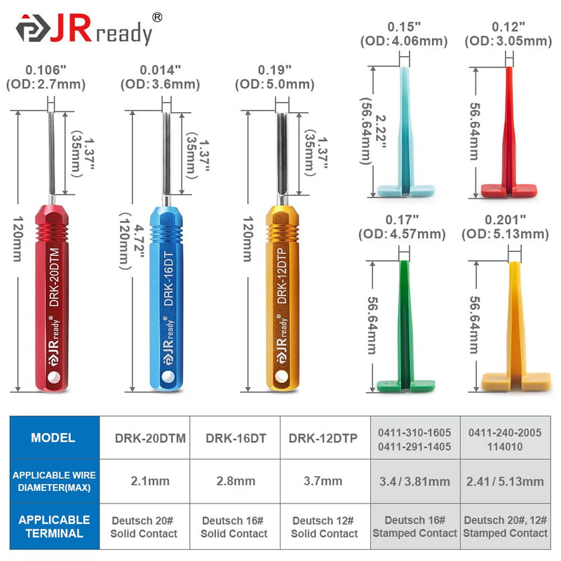 [Australia - AusPower] - JRready ST5236 Deutsch Pin Extractor Tool for 16#12#20# Solid/Stamped Contacts 10-22 AWG, Terminal Removal Tool Kit with Steel DRK-RT1 for Deutsch DT,DTM,DTP Series Connector 13PCS 