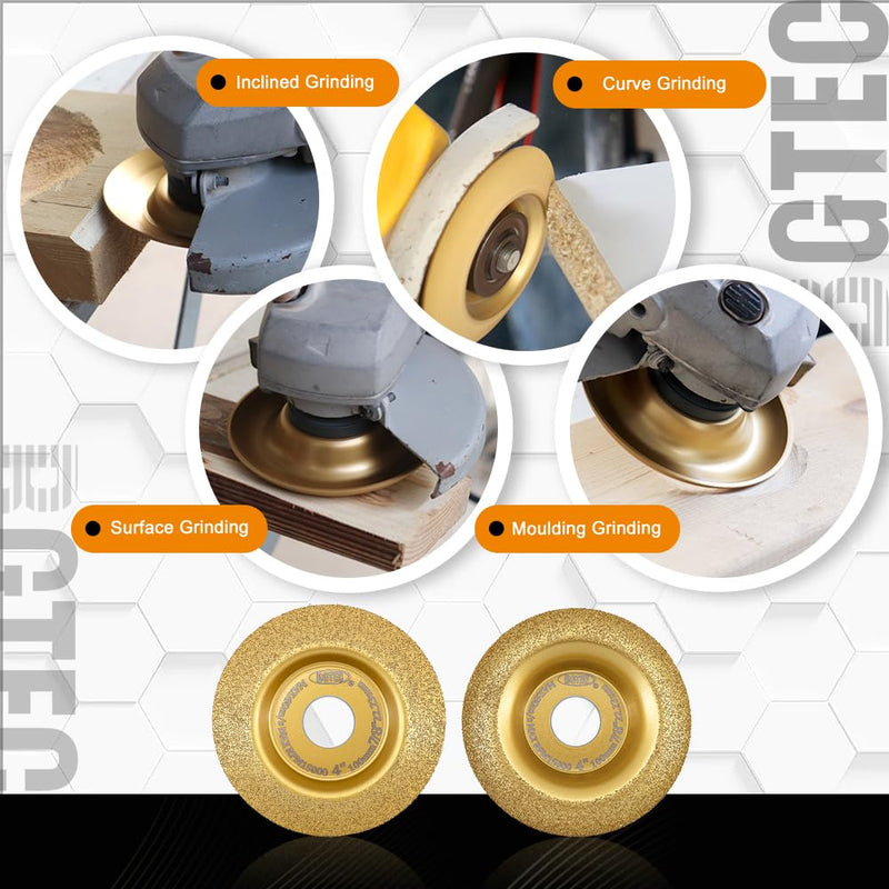 [Australia - AusPower] - BGTEC Wood Grinding Wheel - Angle Grinder Wood Carving Disc Set 4" 100mm with 22.23 Arbor for Wood Grinding, Curved and Beveled 2PCS Curved&Beveled 2.0 