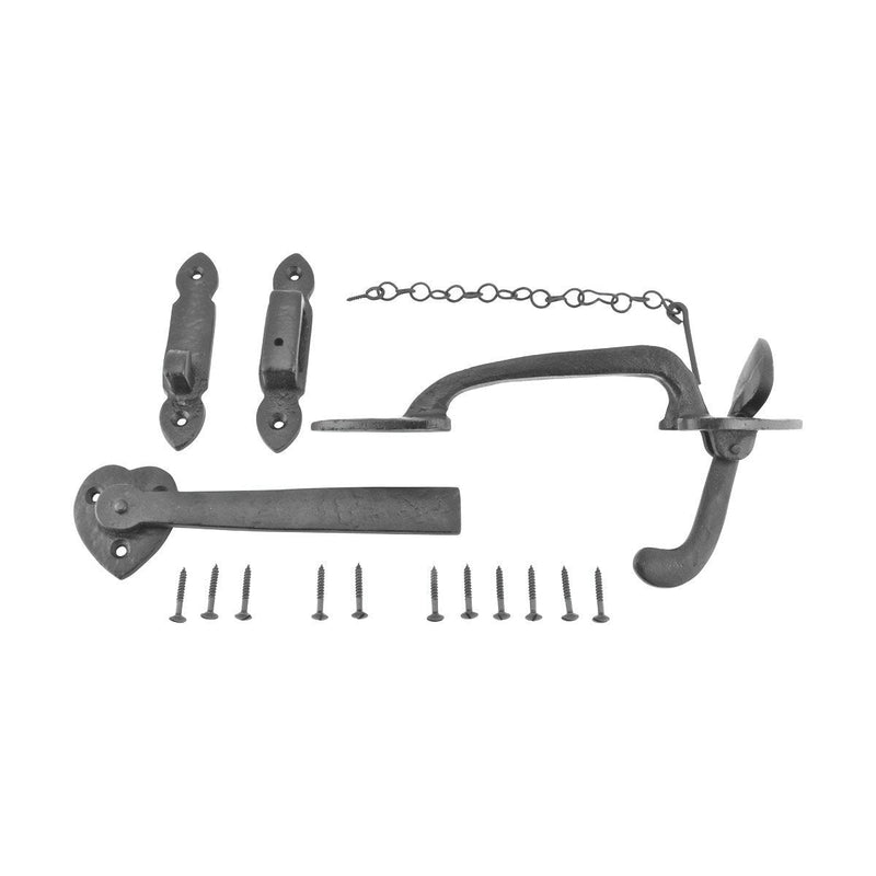 Renovators Supply Bathroom Door Lock Latch 8 in. Black Iron Lock Heart Thumb Gate Latch with Mounting Hardware Pack of 1 Black 6.75"