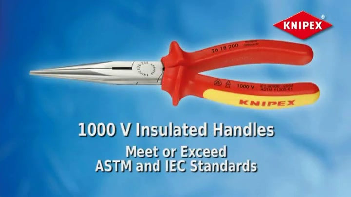 KNIPEX 26 11 200 8-inch long nose needle-nose pliers with cutter, red and blue handles