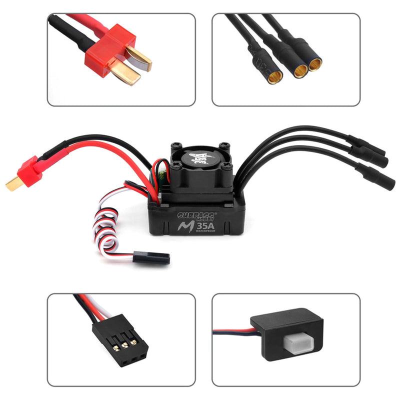 2435 Brushless Motor with 35A Waterproof ESC Combo Sensorless Motor and Electric Speed Controller for 1/14 1/16 1/18 RC Car Trucks (Black) (4800KV)