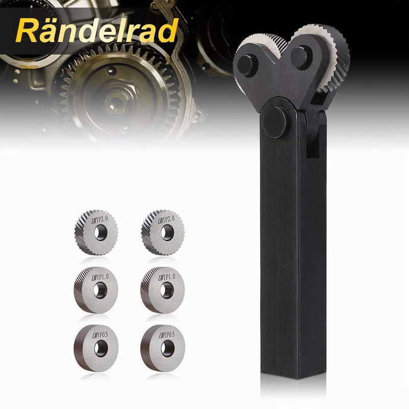7-Piece Knurling Tool Set, 9SiCr Steel, 0.5/1/2 mm, Diagonal + Linear Knurling Wheels, for Lathe, Metalworking, Non-Slip
