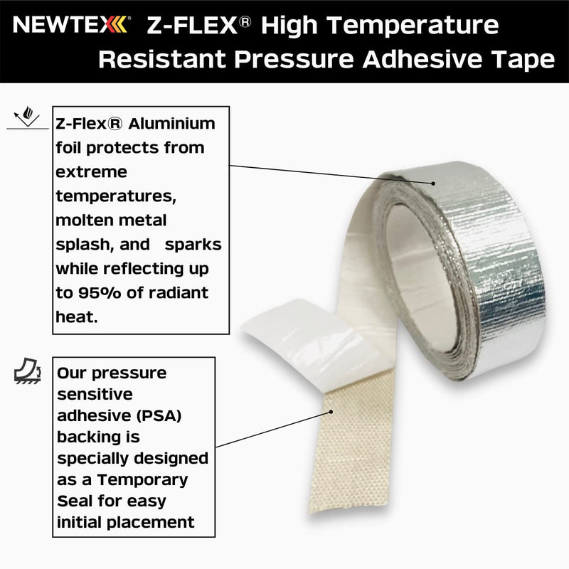 Newtex High Heat Resistant Tape - Extreme Temperature Aluminum Foil Z-Flex Tape - Pressure Sensitive Adhesive Ducting, Insulation, Reflective Heat Barrier Tape Roll (2" x 25') 2 Inches x 25 Feet