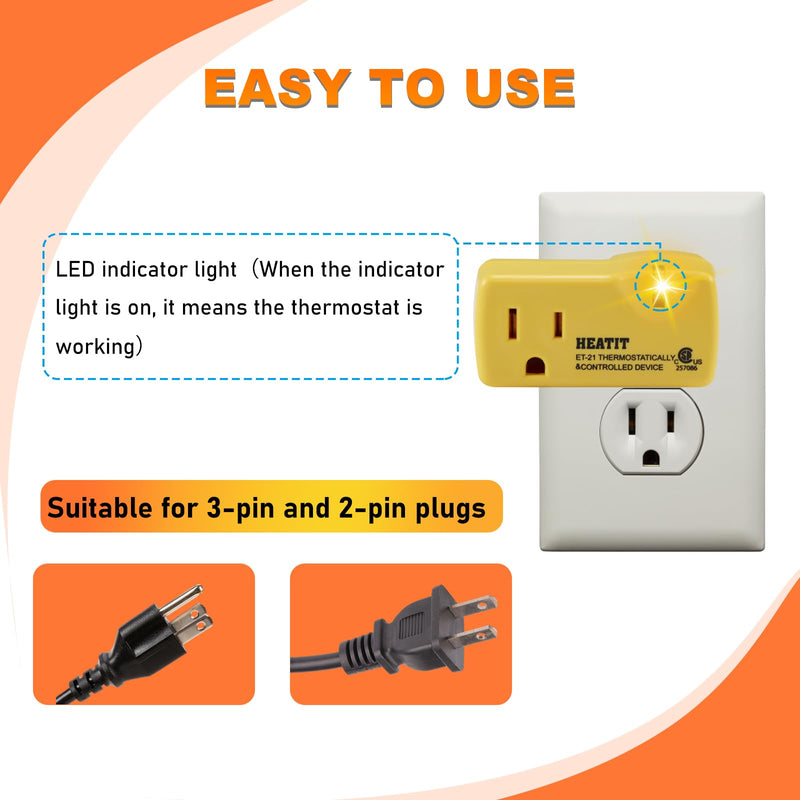 HEATIT ET-21 Freeze Thermostatically Controlled Outlet On at 38F /Off at 50F ET-21-4 4PCS 4.0