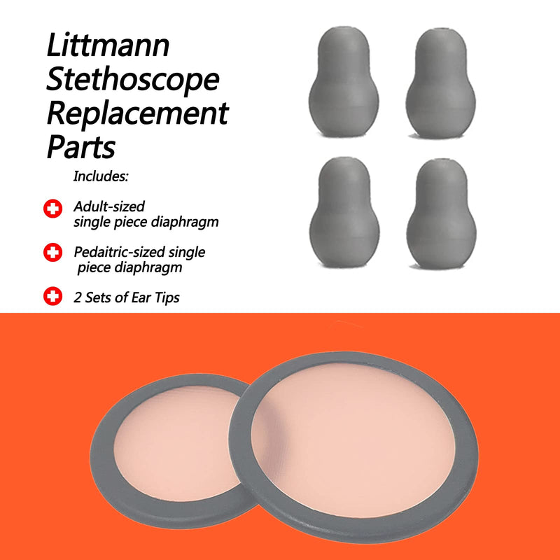 [Australia - AusPower] - Replacement Accessories Kit Fits Classic 3, Cardiology 3 & Cardiology 4 Stethoscope for Littman Stethoscope Replacement Parts & Stethoscope Bell Diaphragm Cover and Eartips Replacement Parts. grey 