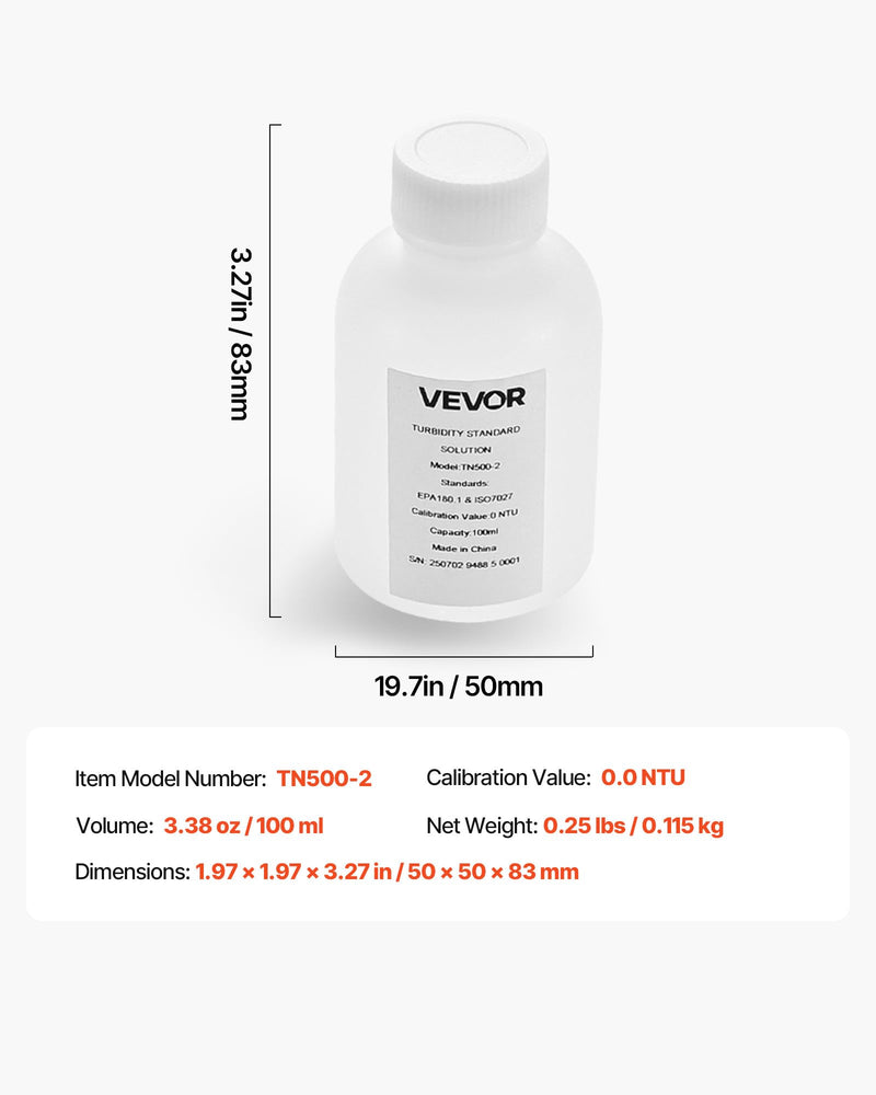 [Australia - AusPower] - VEVOR Turbidity Calibration Solution, 0 NTU, 100 ml Capacity, Standard Turbidity Solution Refill for Turbiditymeter, Zero-Drift for Stable Concentration, Ready to Use, for Both White and Red Light 0 NTU,100 ml Turbidity Meter 
