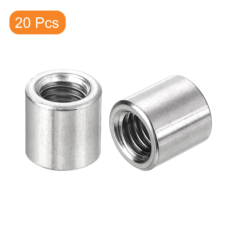 [Australia - AusPower] - uxcell 20Pcs Round Weld Nuts, M8x12x12mm Long Weld on Bung Female Nut Threaded - 304 Stainless Steel Round Connector Nuts Sleeve Rod Bar Stud, Silver 20 