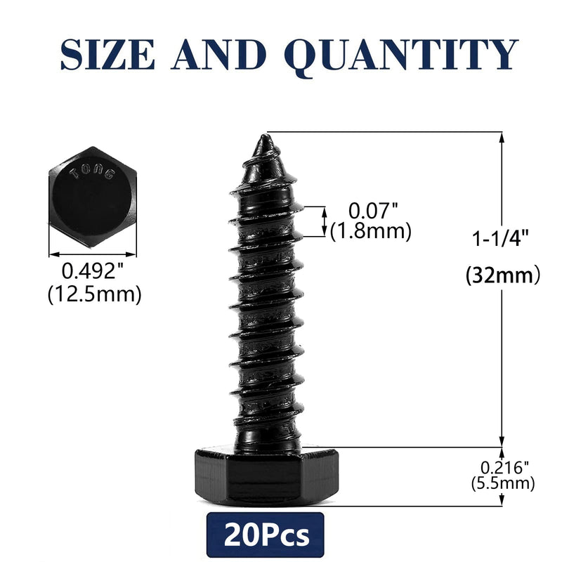 [Australia - AusPower] - 5/16" x 1-1/4" Hex Head Lag Screws Bolts 20Pcs 304 Stainless Steel 18-8, Partial Thread, Hexagon Head Wood Screws by Black Oxide by SG TZH 20 5/16" x 1-1/4" 