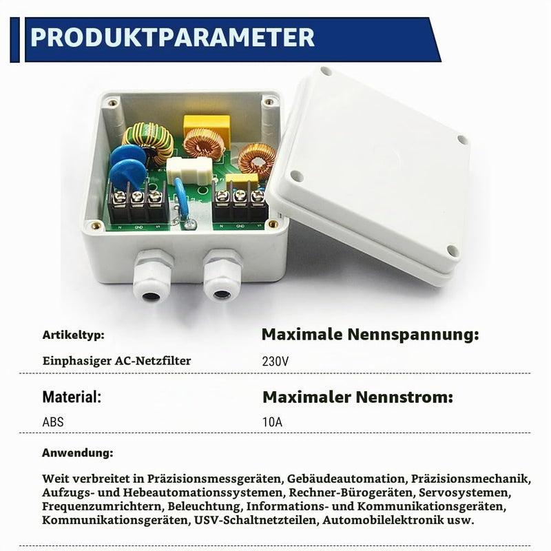 Single Phase Mains Filter, 230V 10A EMI Filter, Single Phase AC Filter, Waterproof EMI Mains Filter, Stable Conductivity, Interference Free