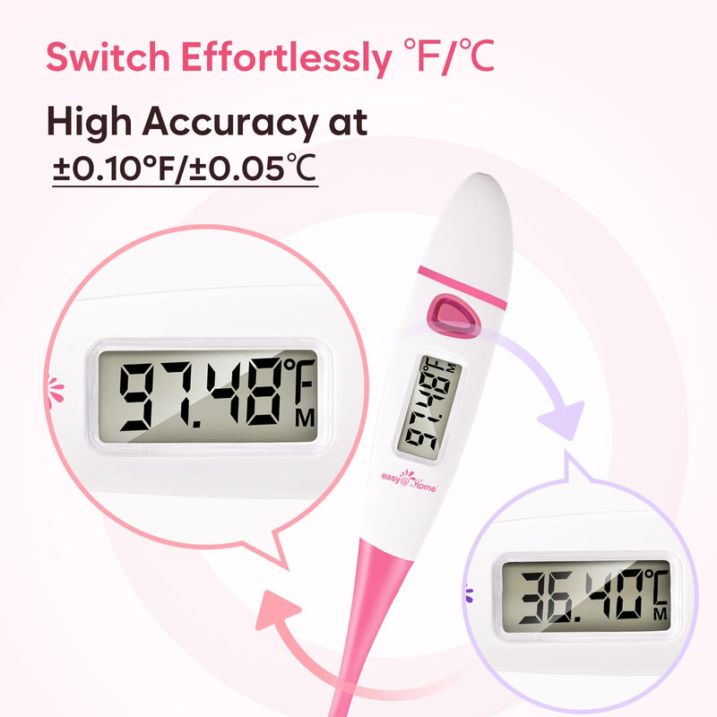[Australia - AusPower] - Easy@Home Basal Body Thermometer: BBT for Fertility Prediction with Memory Recall - Accurate Digital Basal Thermometer for Temperature Monitoring with Premom App - EBT-018 (Pink) Pink 