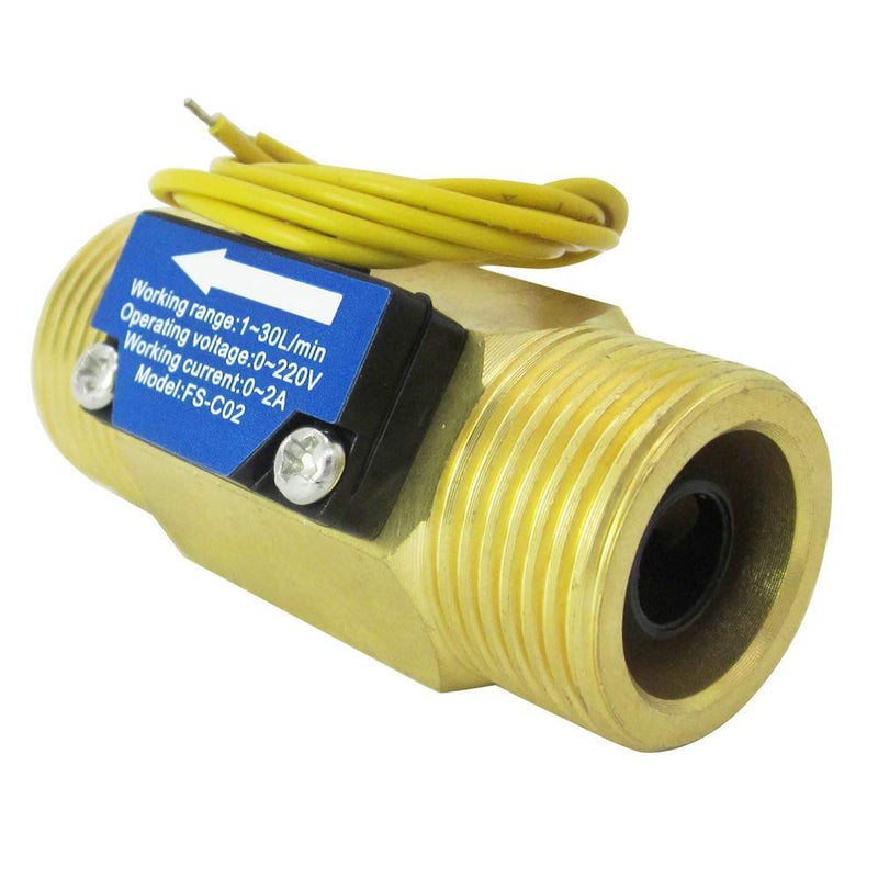 [Australia - AusPower] - DIGITEN FS-C02 G3/4" BSP Male Thread Brass Water Flow Switch 1-30L/min, 0-2A/ 0-220V(AC or DC) G3/4" Male Thread 