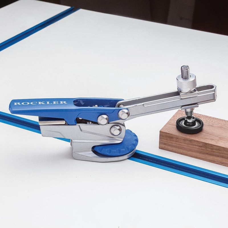 [Australia - AusPower] - Rockler Auto-Lock T-Track Hold Down Clamp – Adjustable Clamps for Woodworking w/Set Screw - T Tracks Woodworking Hold Down Clamps Pivots 3600 to Minimize Obstructions – Heavy-Duty Metal T-Track Stop 