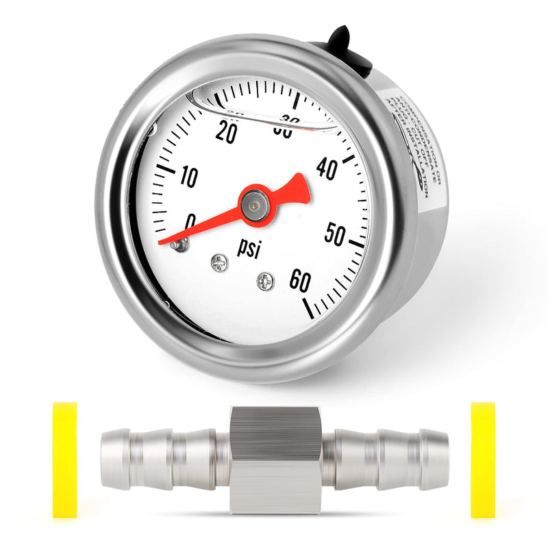 [Australia - AusPower] - MEANLIN MEASURE 0-60Psi Stainless Steel Glycerin Filled Fuel Pressure Gauge 1/8" NPT 1.5" FACE DIAL, with 3/8" Fuel Line Pressure Adapter Liquid Filled Pressure Gauge (9Pieces Kit, Back Mount) 0-60Psi/9 Pieces Kit 
