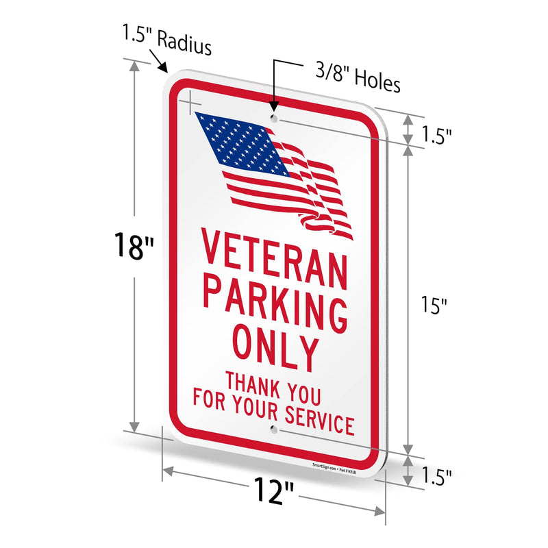 SmartSign 18 x 12 inch “Veteran Parking Only, Thank You For Your Service” Metal Sign with USA Flag Symbol, 120 mil Aluminum Composite (ACM), Engineer Grade Reflective Material, Red, Blue and White