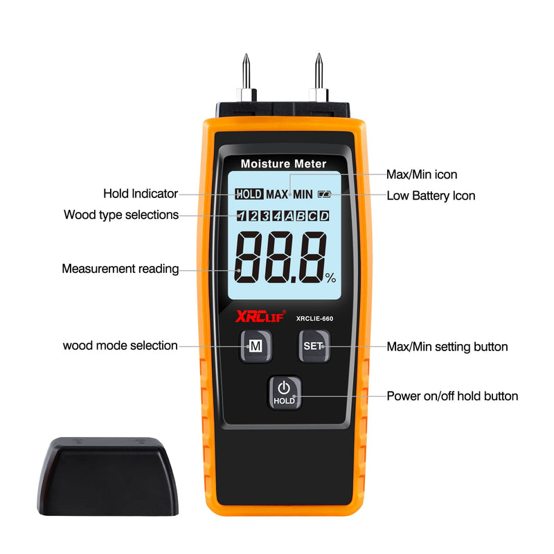 [Australia - AusPower] - Wood Moisture Meter, Firewood Moisture Meter, Moisture Meter for Drywall, Lumber, Logs Concrete, Carpet, Building Material, Hardwood - Wood Moisture Tester (Pin-type) 