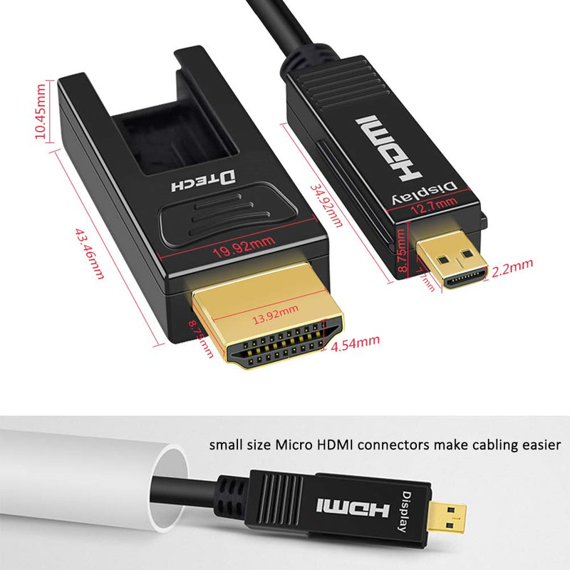 DTECH Fiber Optic HDMI Cable 50 Feet 4K 60Hz 444 Chroma Subsampling 18Gbps High Speed Ultra HD with Dual Connector Micro HDMI and Standard HDMI Cord Compatible with TV Projector Computer Monitor 50ft