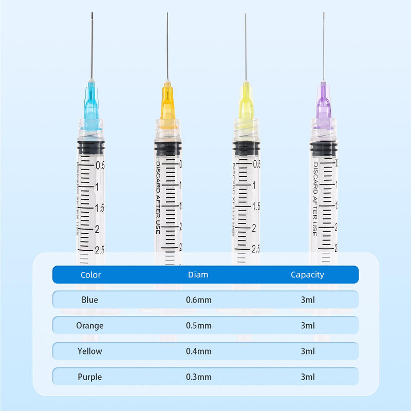 [Australia - AusPower] - JMU 100pcs Dental Irrigation Syringes 3cc with 23G Blunt Dispensing Endodontic Irrigarion Needles, Luer Lock Design 3ML 23G 