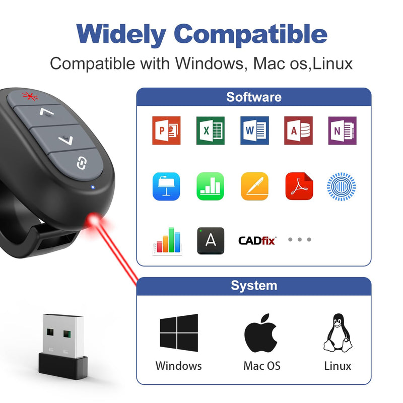 [Australia - AusPower] - Presentation Clicker PowerPoint Wireless Presenter Remote: Laser Pointer Computer Clickers, Hyperlink Finger Ring Project Power Point PPT Clicker for Mac Laptop Office, Slideshow Google Slide Advancer 