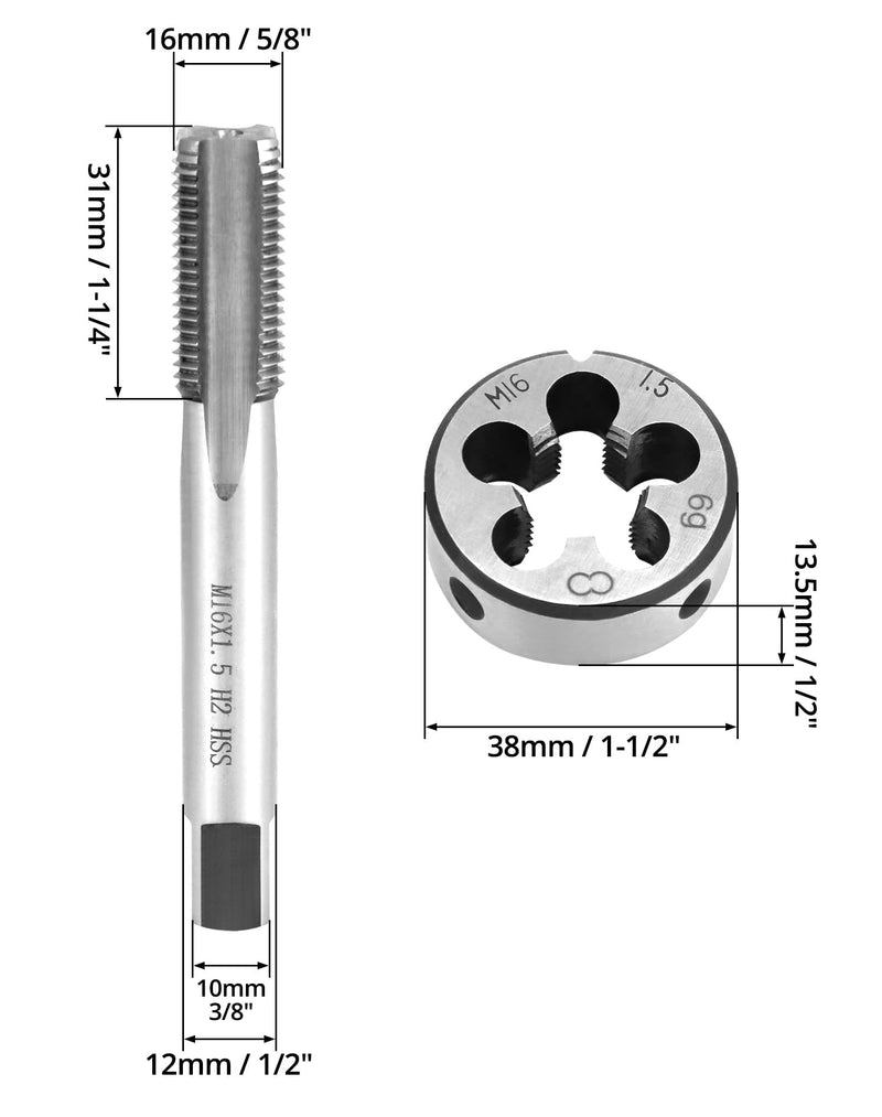 QWORK Tap M16 x 1.5 mm, Tap and Die Set M16*1.5MM