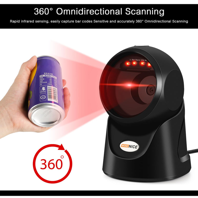 [Australia - AusPower] - WoneNice Automatic Omnidirectional Barcode Scanner, Desktop 1D 2D QR Code Scanner, Hands-Free USB Wired Image Reader for Warehouse Retail Supermarket Books & Inventory 