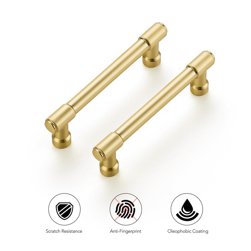 Ravinte 5 Pack 3-3/4 Inch Hole Center Solid Kitchen Cabinet Handles Brushed Gold Dresser Pulls Cabinet Drawer Pulls for Kitchen Cupboard Hardware 3-3/4 Inches Hole Center
