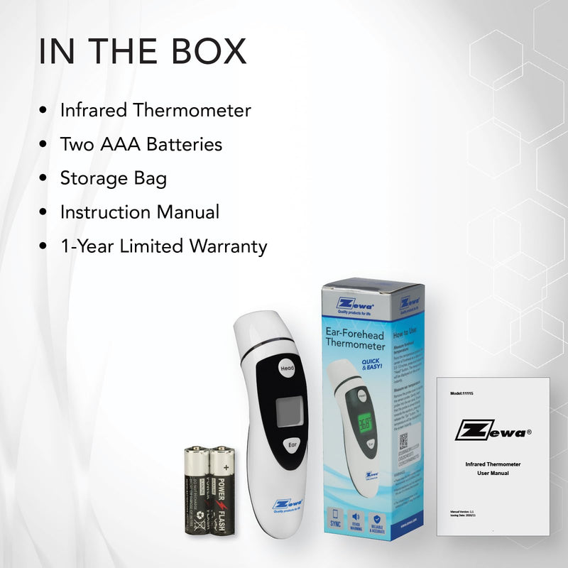 [Australia - AusPower] - Zewa Infrared Thermometer | Professional Accuracy | Forehead & Ear Non-Touch Measurement | Bluetooth 4.0 | Android & iOS Compatible | Fever Alarm | Free MyHealthConnected App 