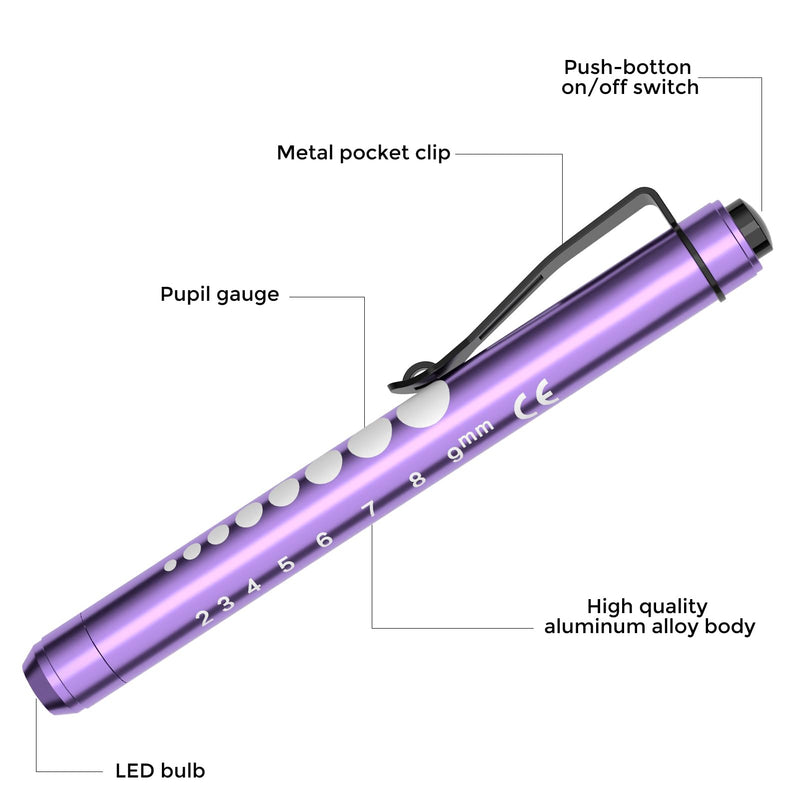 [Australia - AusPower] - RISEMART Pen Lights for Nurses, 2Pack Reusable Medical Pen Light with Pupil Gauge and Ruler, White Light LED Penlight for Nurse Student Doctors EMT (Bright Pink/Purple) Bright Pink and Purple 